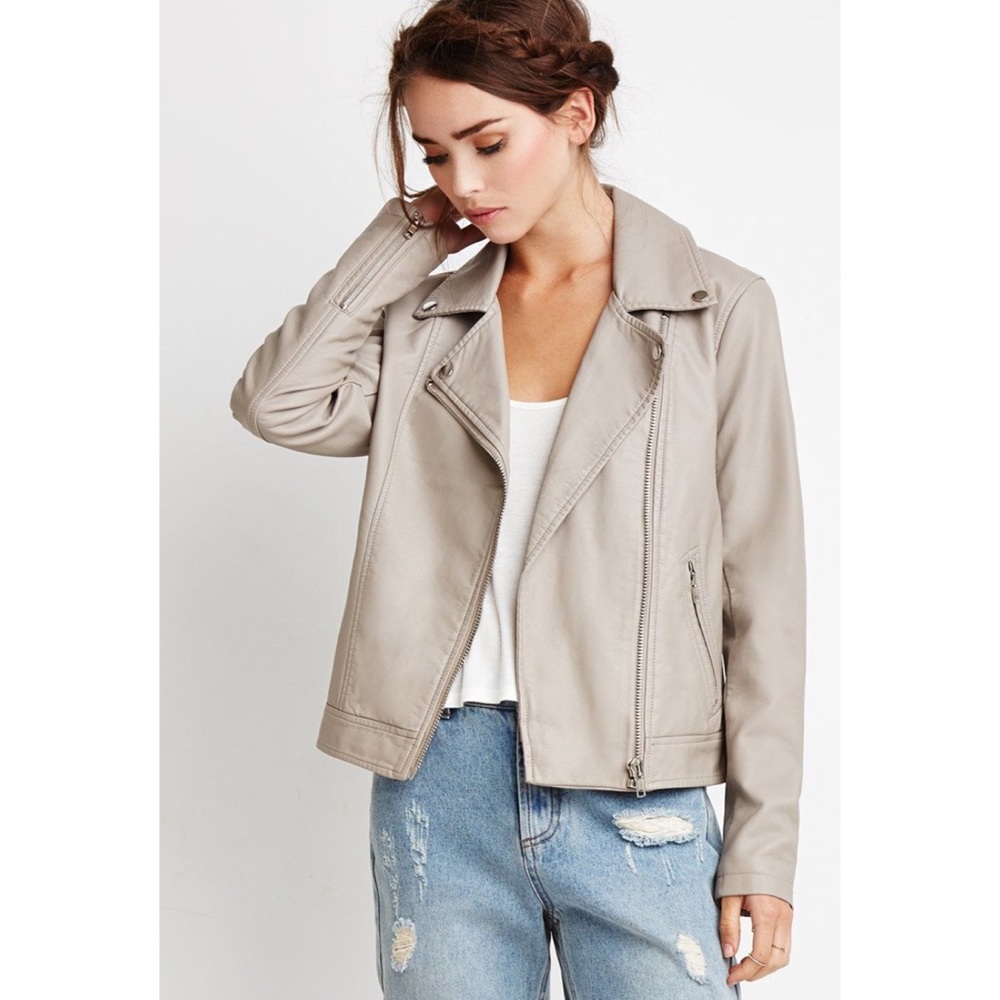 Forever 21 Natural Faux Moto Jacket Tan Size Small